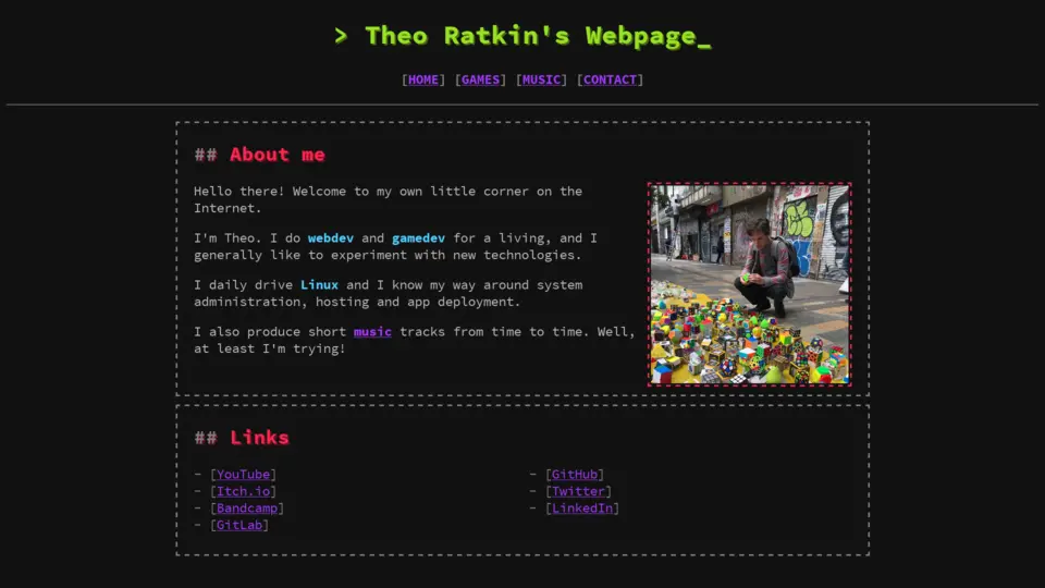 Theo Ratkin's Old Webpage screenshot